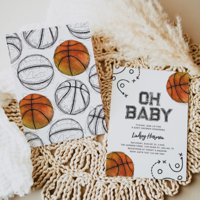 Baby shower de basket-ball aquarelle Invitation (Créateur téléchargé)