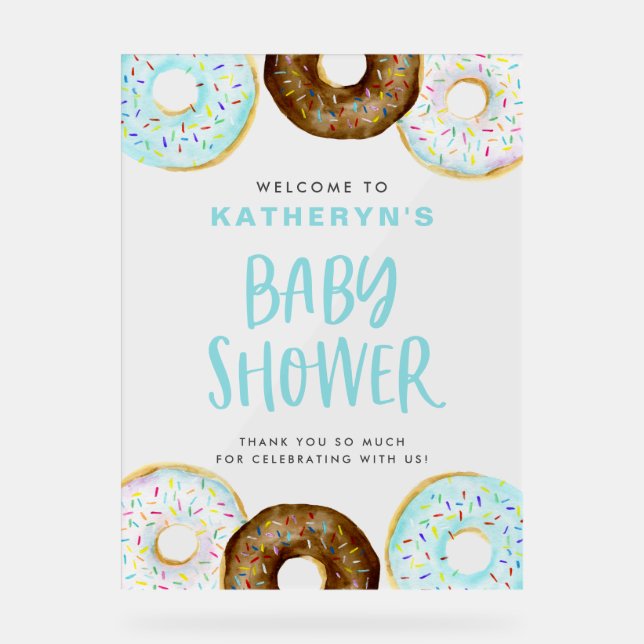 Baby shower de beignets bleu et chocolat Bienvenue (Recto)