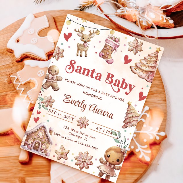 Baby shower de biscuits de Noël rose Invitation (Créateur téléchargé)