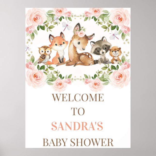 Baby shower de bois à charpente fleurie Affiche de (Devant)
