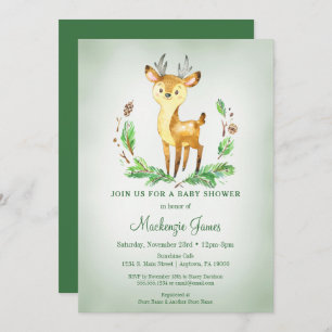 Baby shower de bois de cerf Invitation vert