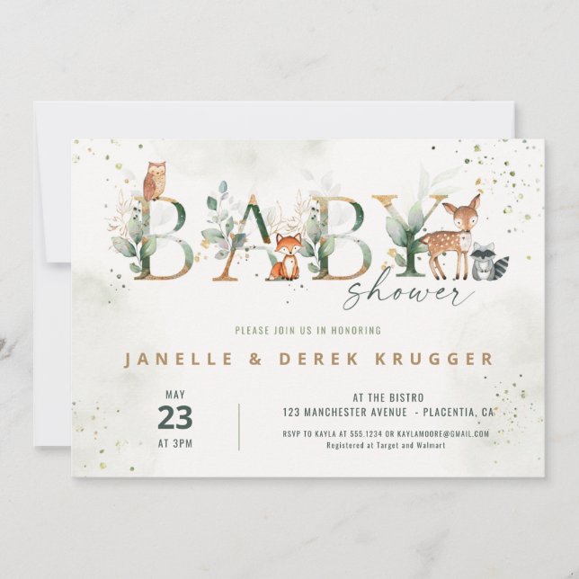 Baby shower de bois vert Invitation (Devant)