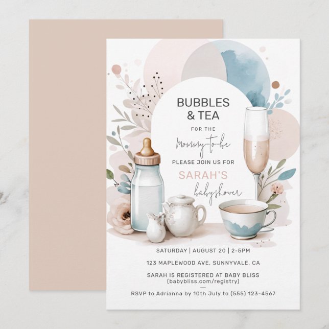 Baby shower de bulles et de thé Invitation pour ma (Devant / Derrière)