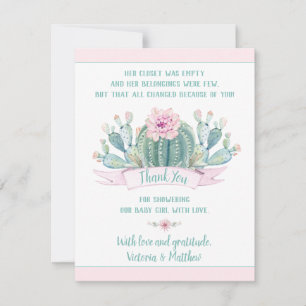 Baby shower de Cactus Cartes de remerciements