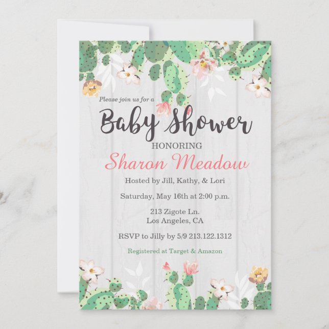 Baby shower de cactus floraux doux Invitation (Devant)