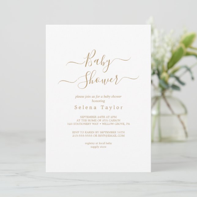 Baby shower de calligraphie or Delicate Invitation (Debout devant)