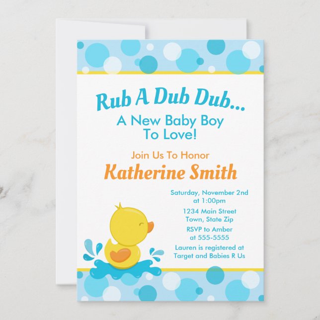 Baby shower de canard Invitation Bébé Canard Garço (Devant)