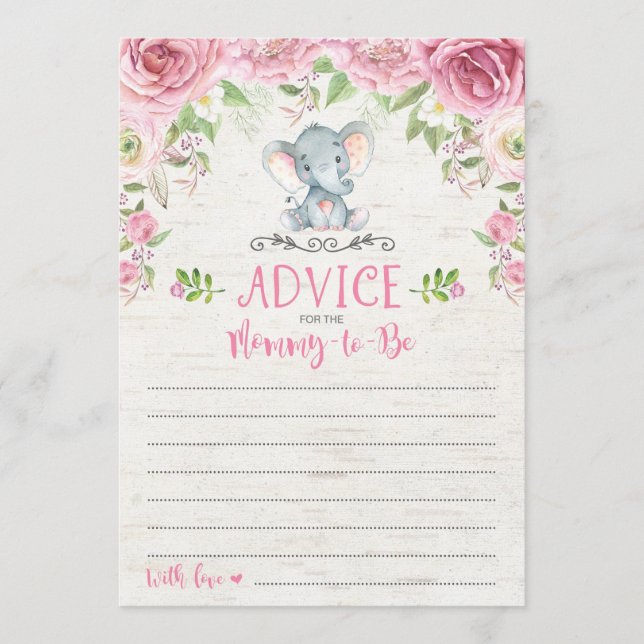 Baby shower de carte conseil rose floral éléphant  (Devant)