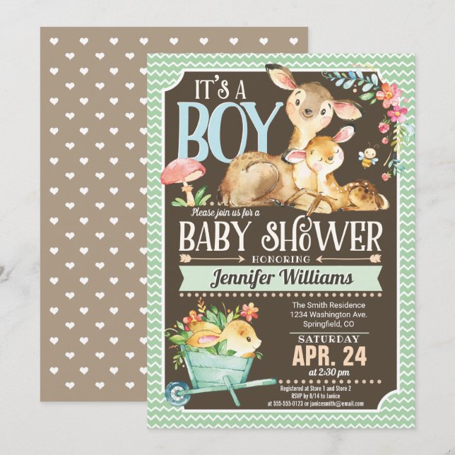 Baby shower de cerfs de bois Invitation Garçon (Devant / Derrière)