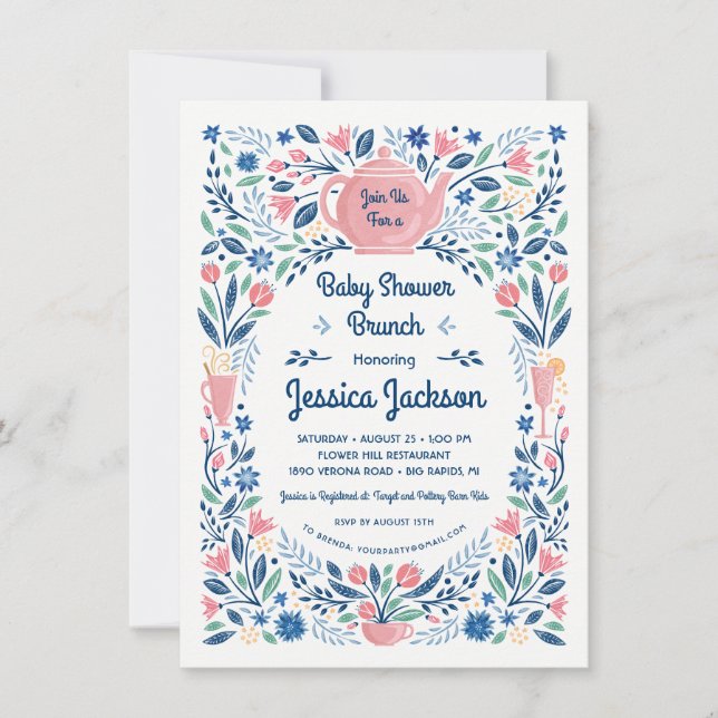 Baby shower de charme Brunch Invitation rose (Devant)