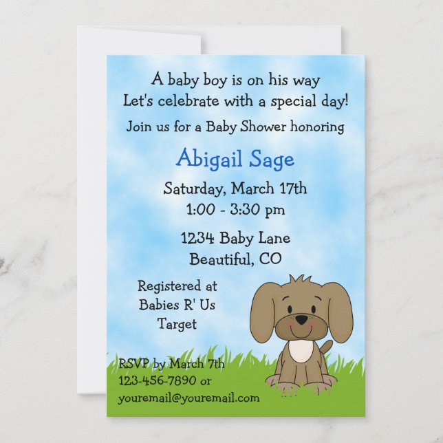 Baby shower de chiot mignon Invitation pour les ga (Devant)