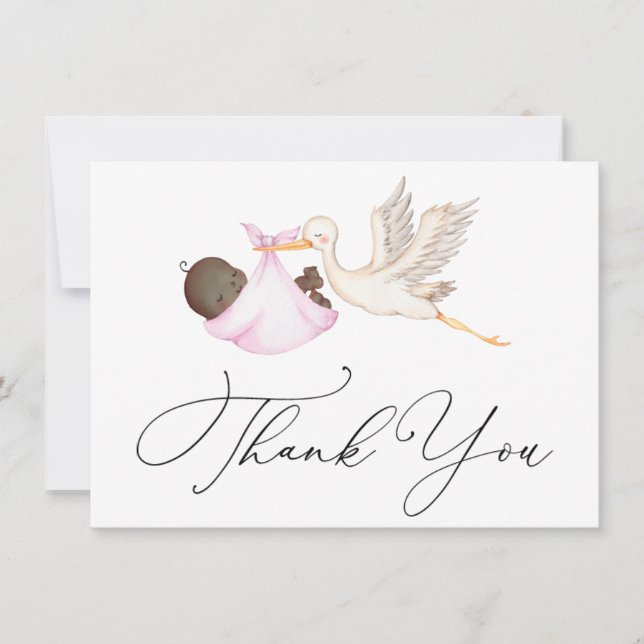Baby shower de cigogne rose Merci Carte de note (Devant)