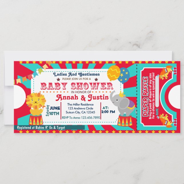 Baby shower de cirque invitation - tombola de couc (Devant)