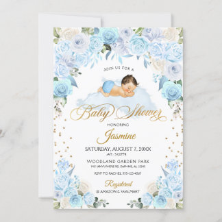 Baby shower de couchage Floral bleu Invitation