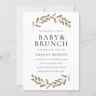 Baby shower de couronne feuille d'or Invitation Br