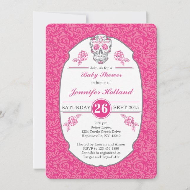 Baby shower de crâne Damas fantaisie Invitation en (Devant)