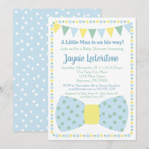 Baby shower de Cravate bleu jaune Bow Invitation