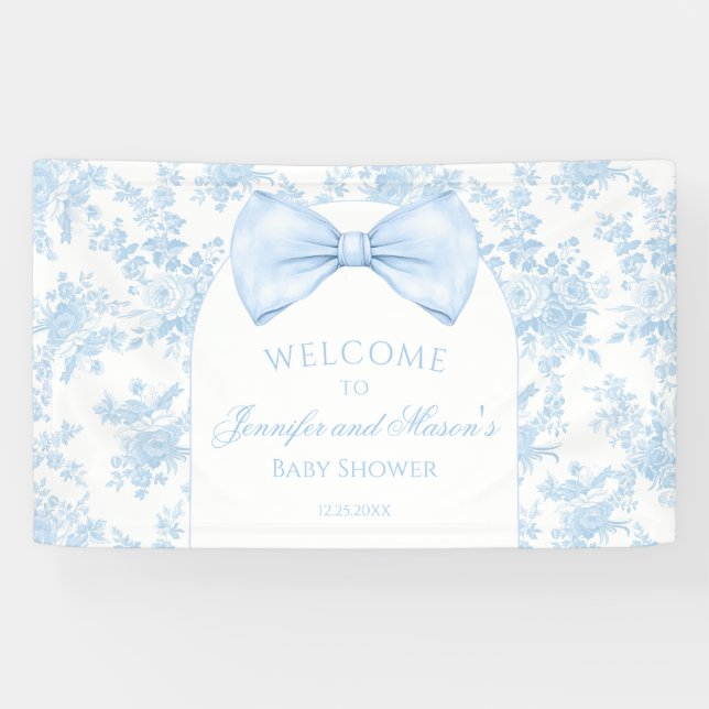 Baby shower de Cravate en toile bleu mou Bannière  (Horizontal)