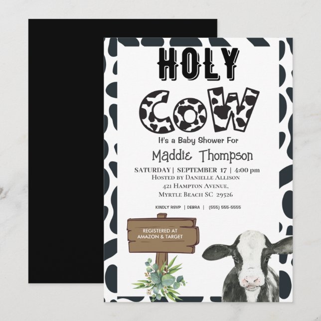 Baby shower de ferme de la Vache Sainte Invitation (Devant / Derrière)