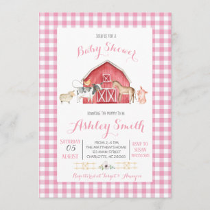 baby shower de ferme invitation fille rose
