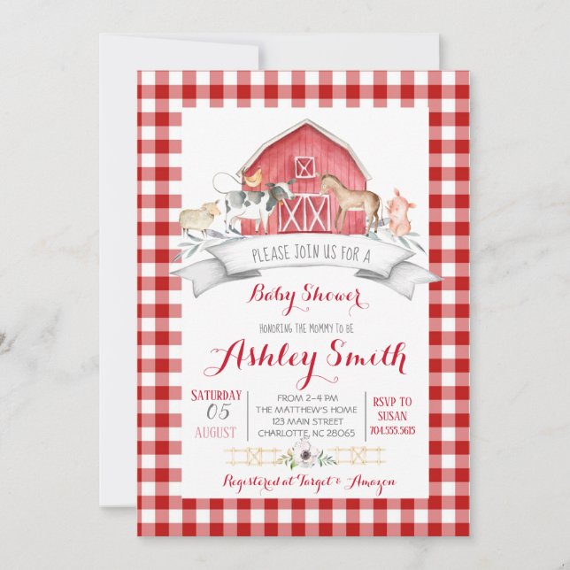 baby shower de ferme invitation re girl (Devant)