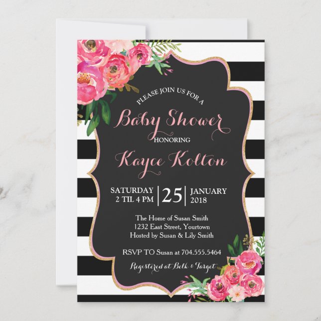 Baby shower de fleurs vives Invitation (Devant)
