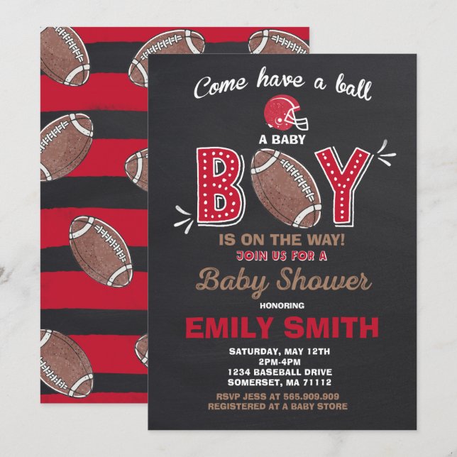Baby shower de football Invitation Baby shower spo (Devant / Derrière)
