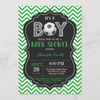 Baby shower de football Invitation Green Chevron