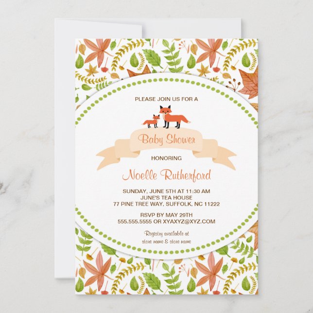 Baby shower de Fox de bois Invitations / mère et b (Devant)