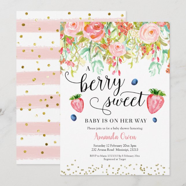 Baby shower de fraise Blueberry Invitation (Devant / Derrière)
