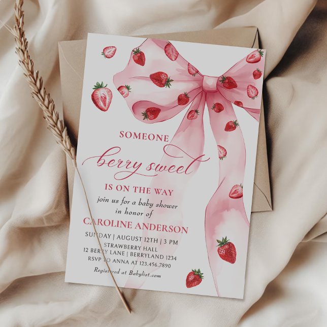 Baby shower de fraise Coquette Bow Invitation (Créateur téléchargé)
