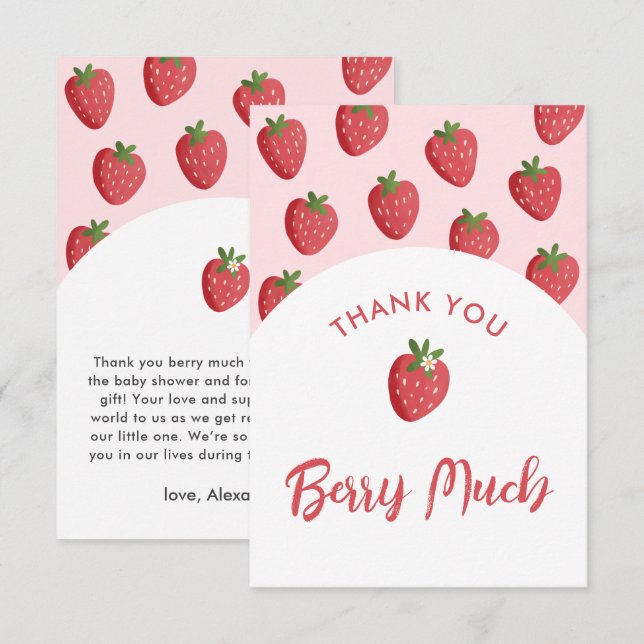 Baby shower de fraise sucrée Merci Cartes (Devant / Derrière)