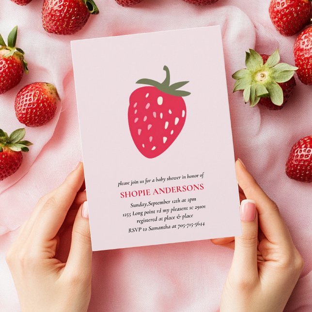 Baby shower de fraises rouge et rose Invitation (Créateur téléchargé)