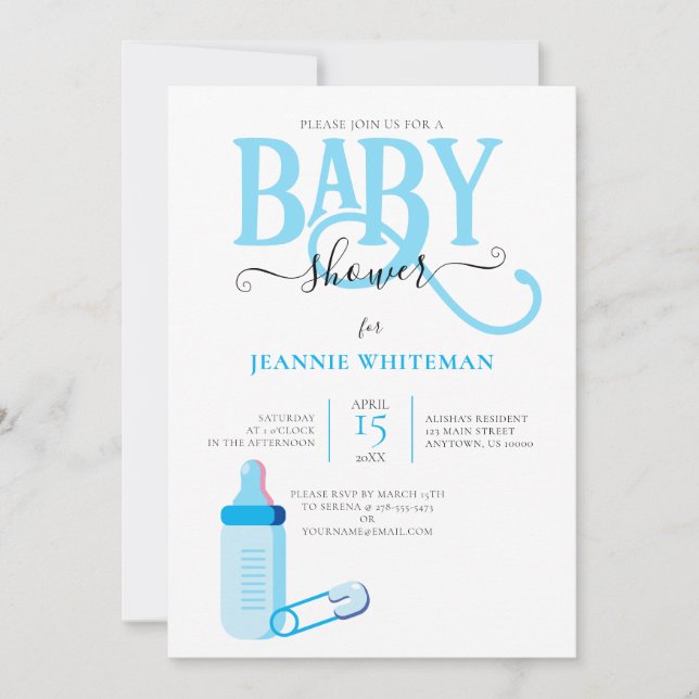 BABY SHOWER DE GARÇON BLEU AVEC INVITATION BÉBÉ BO (Devant)