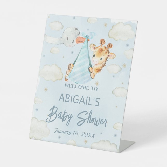 Baby shower de girafe, Panneau de piédestal de bie (Recto)