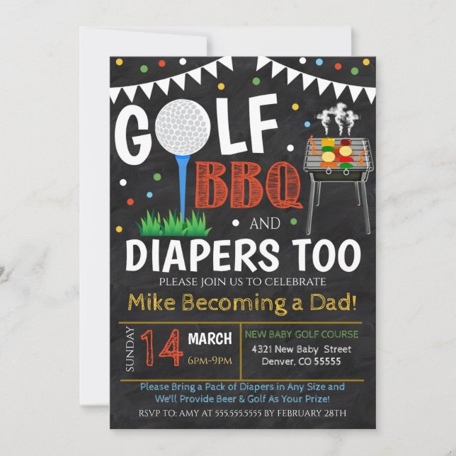 Baby shower de golf et barbecue Invitation (Devant)