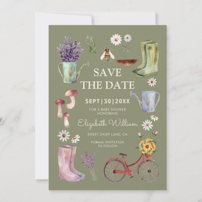 Baby shower De Jardin Enregistrer La Carte Date (Devant)