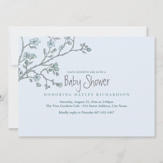 Baby shower de jardin moderne bleu Invitation (Devant)