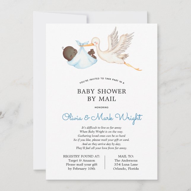 Baby shower de la cigogne bleue par invitation pos (Devant)