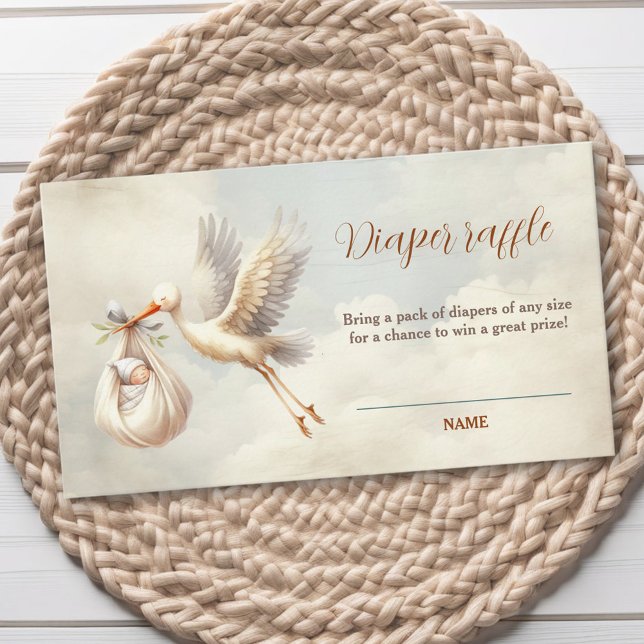 Baby shower de la cigogne Carte à rabat Neutre (Stork Baby Shower Neutral Diaper Raffle Card)