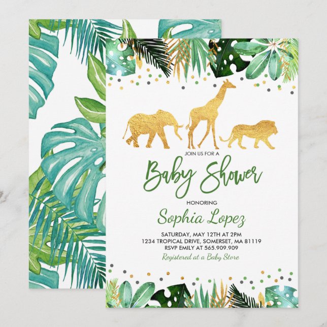 Baby shower de la jungle Invitation Baby shower tr (Devant / Derrière)