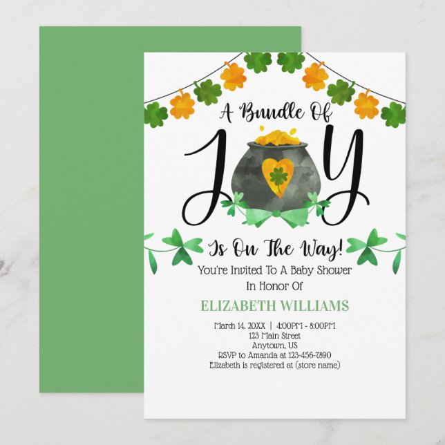 Baby shower de la Saint-Patrick Invitation (Devant / Derrière)