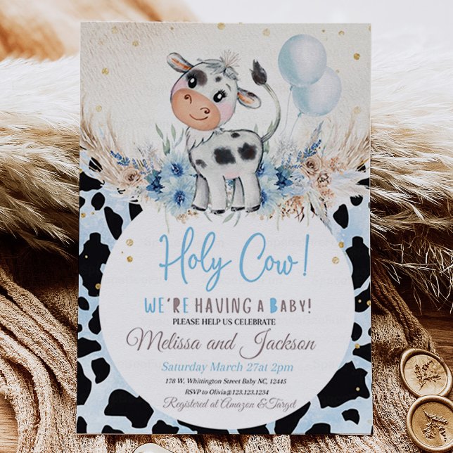Baby shower de la vache Sainte Invitation Boy Cow  (Holy Cow Baby Shower Invitation Boy Cow Boho)