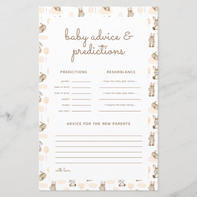 Baby shower de lapin bébé - Prédictions et carte d (Devant)