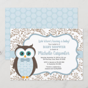 baby shower de l'enfant boisé Invitation hibou bru