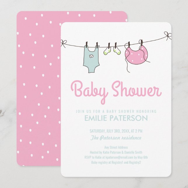 Baby shower de ligne de vêtements Invitation (Devant / Derrière)