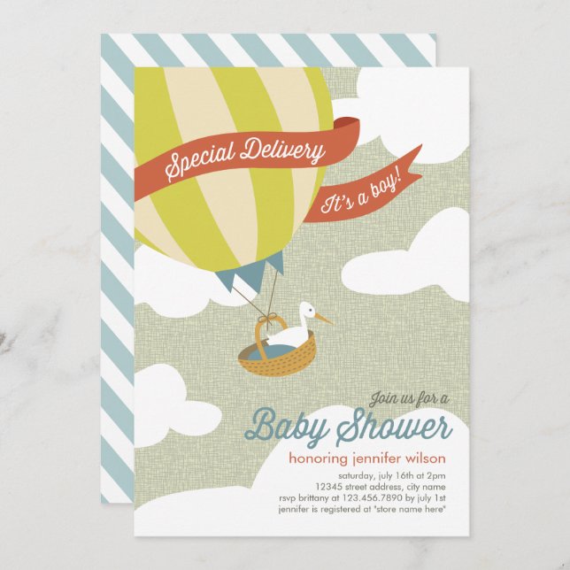 Baby shower de livraison spécial Invitation - Garç (Devant / Derrière)