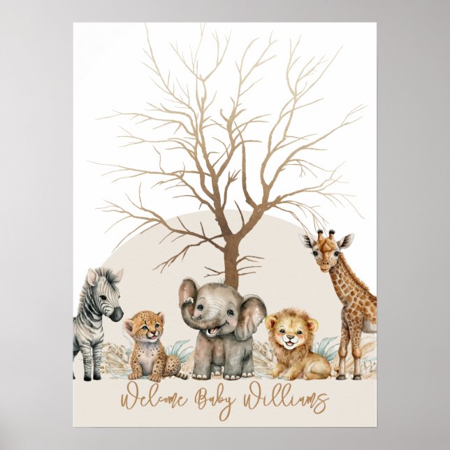 Baby shower de livre d'or pour animaux Safari (Devant)