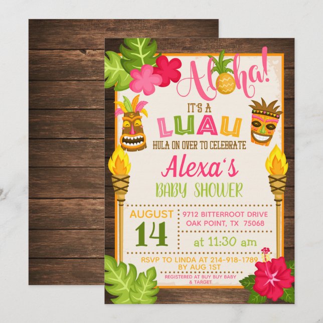 Baby shower de Luau Invitation (Devant / Derrière)