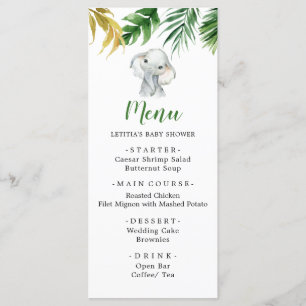 Baby shower de menu pour éléphants tropicaux